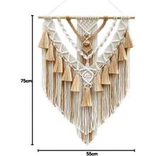 Tapisserie murale en macramé 55x75cm, décoration murale suspendue en macramé faite à la main, style Boho, pour chambre à coucher et salon - Kaki - Voir 2