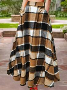 女式格子印花口袋休闲裙 - 彩色 - 查看 5