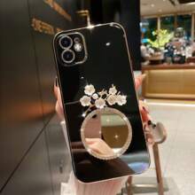 花朵手机壳 1 件装电镀 TPU 奢华柔软全覆盖水钻镜面和金属树枝装饰手机壳适用于 /Galaxy/Redmi/OPPO，时尚轻巧防水防震防摔防刮 - 黑色 - 查看 8