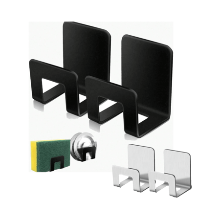 Stainless Steel Sponge Holder, No Drilling Sink Organizer, Sponge Drain Rack, Kitchen Sink Scrubber Holder, Dishcloth Hanging Storage Rack, Black,Multiple Packs Stainless Steel Kitchen Sink Sponges Holder, Self Adhesive Draining Drying Rack,Chic Stainless Steel Sponge Holders - Easy Stick, No Drill, Kitchen & Bathroom Sponge Storage Rack