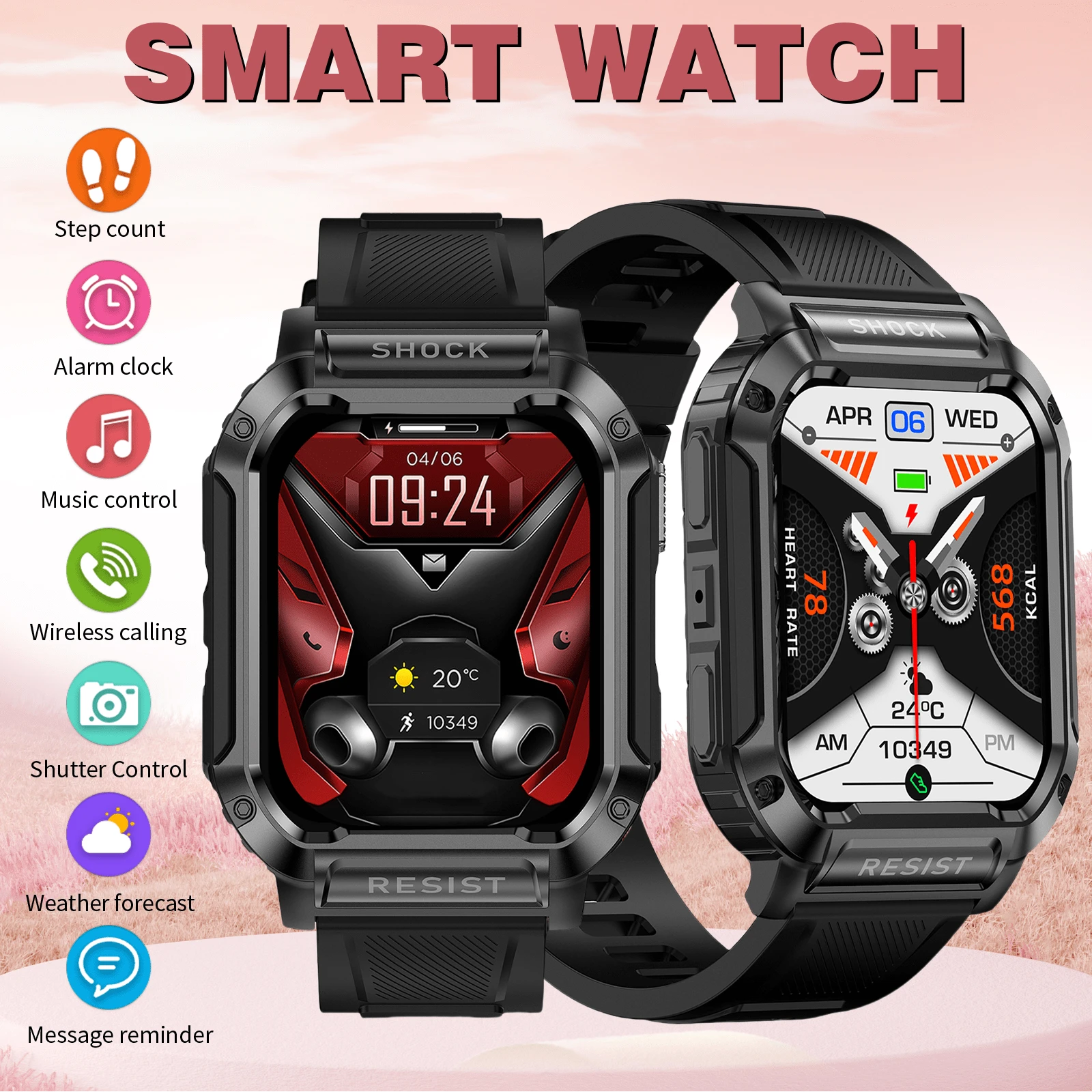 Đồng hồ thông minh có máy tính, đồng hồ báo thức, nhắc nhở tin nhắn cuộc gọi không dây, phát nhạc, đồng hồ thể thao đa chức năng - nhiều màu - Xem 1