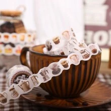 1 Roll MINI Coffee And Bread Doughnut Pattern Stickers On Roll Cutting Decor Sketchbook Aesthetics Scrapbooking DIY Collage Card Material Washi Tape Office & School Supplies