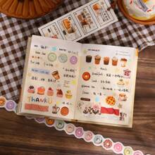 1 Roll MINI Coffee And Bread Doughnut Pattern Stickers On Roll Cutting Decor Sketchbook Aesthetics Scrapbooking DIY Collage Card Material Washi Tape Office & School Supplies