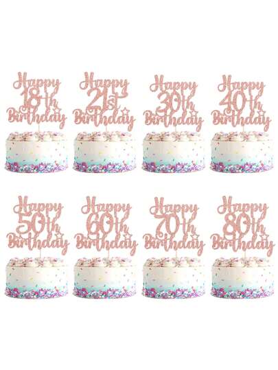 1pc Rose Gold Happy 18th/21st/30th/40th/50th/60th/70th/80th Birthday Cake Topper, Suitable For Birthday Party Anniversary Cake Decor