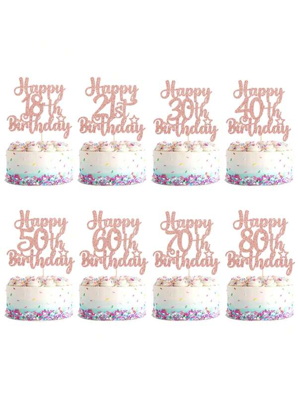 1pc Rose Gold Happy 18th/21st/30th/40th/50th/60th/70th/80th Birthday Cake Topper, Suitable For Birthday Party Anniversary Cake Decor