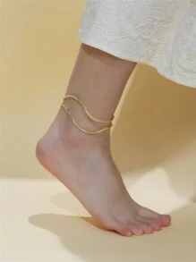 CHOSHILAR 1 件复古波浪 S 形双层脚链，黄铜材质，独特可调节女式脚链，适合日常佩戴，是感恩节、母亲节、情人节、周年纪念、婚礼、妈妈、母亲、母亲节、礼物送给母亲、女儿的绝佳礼物 - 金色 - 查看 4