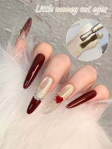 1 Bottle/12ml Gold Cat Eye Nail Gel Polish, Magnetic Cat Eye Holographic Gel Nail Polish, Suitable For Manicure DIY - Gold - View 4