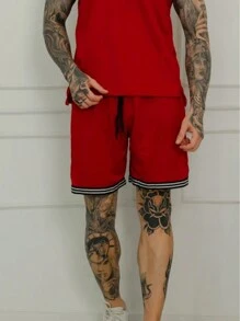 Men's Loose Fit Shorts With Drawstring Waist Men's Basketball Shorts - Màu Đỏ Sâu - Xem 5