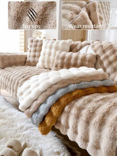 1pc Thick Plush Sofa Cushion, Non-Slip Slipcover Sofa Protector, Washable Dust-Proof Sofa Cover, Home Decor Pet Friendly Cover For Bedroom, Office, Living Room, L-Shaped Sofa 1/2/3/4 Seater