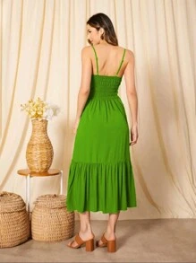 Long Dress In Viscose, Plain, Straps, Buttons On The Front, Cups And Lining. Elastex On The Back - Lime Green - View 2