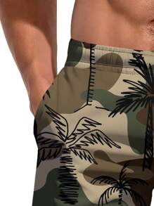 男士 3D 夏季迷彩椰子树印花沙滩短裤，夏威夷风情 - 彩色 - 查看 5