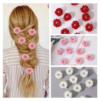 10 件/套优雅布艺花朵发夹配水钻装饰 - 波西米亚风格女士配饰，适合派对、节日和婚礼装饰