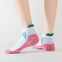 Sports Outdoor 6 Pairs Of Women's Compression Sports Socks, Low-Cut Cushioned Breathable Ankle Socks, Thick Sports Socks, Anti-Friction Towel Bottom Socks, Color Matching Mesh Breathable Running Socks, Outdoor Socks, Suitable For Running, Cycling, Hiking