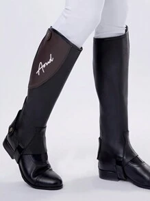 马术护腿全牛皮马术护腿户外运动骑马装备带后拉链和松紧带