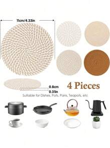 4 件套耐热垫套装，适用于火锅和煎锅，防污垫，烹饪和烘焙配件，新房和农舍必备家居装饰