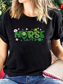100% Cotton Happy St Patricks Day Nurses Irish Nurse Stethoscope Scrub T-Shirt