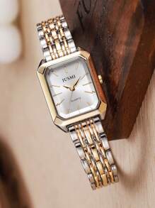 1pc Women's Fashion Minimalist Square Dot Marking Stainless Steel Quartz Watch, New Year, Birthday, Holiday Gift