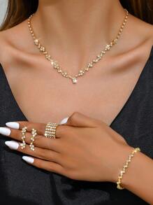 1 Set Fashion Jewelry Including Necklace, Earrings, Bracelet, Elastic Ring, Suitable For Women's Daily Wear