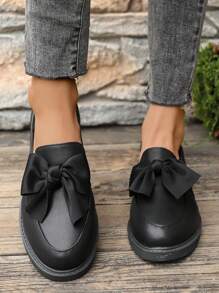Nouveau style britannique de mi-saison printemps et automne, mocassins à talon compensé épais noir, chaussures plates coréennes avec nœud papillon, Glissant confortable pour écolières