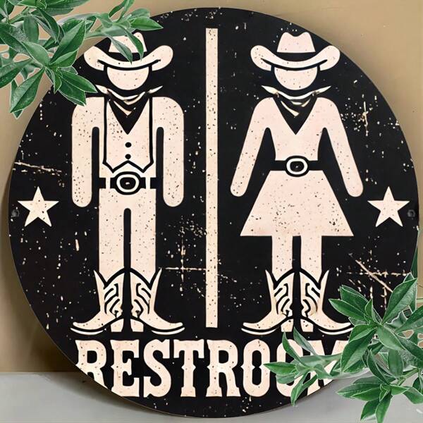 1pc Country Cowboy/Cowgirl Bathroom Sign, Vintage Wall Art Decor For Home, Room, Bar, Restaurant - Great For Holiday Decoration, Hanging Holes Randomly Placed On Top, Bottom, Left Or Right,Home Decor ,Room Decor,Wall Decor