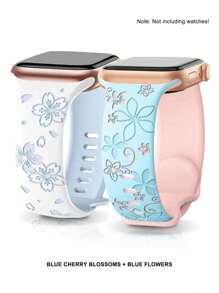 2 件花卉雕花表带，兼容 41 毫米 40 毫米 44 毫米 45 毫米 42 毫米 38 毫米 49 毫米 46 毫米，柔软硅胶可爱花朵表带，适合女性，适用于系列 10、SE、9、8、7、6、5、4、3、2、1、Ultra