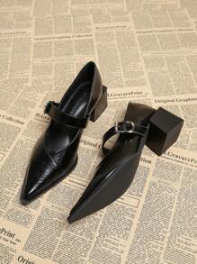 1665-1 高品质时尚尖头鞋，百搭连衣裙，春秋季 - 黑色 - 查看 1