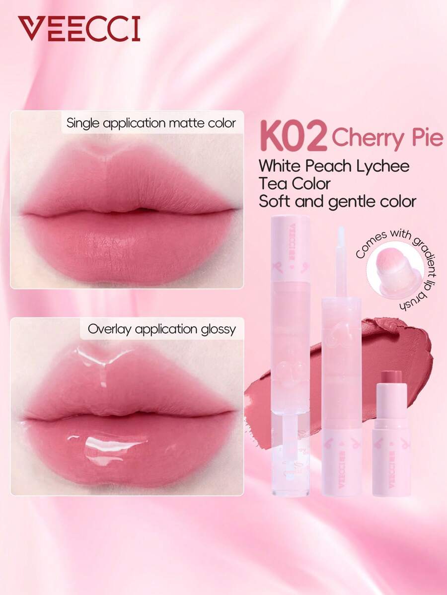 VEECCI Lip Gloss Raincoat, Ringan, Tahan Lama, Berpigmen, Multi-Efek All-In-One, Anti Luntur dan Tahan Pudar, Lip Glaze, Lip Gloss, Sangat Cocok Untuk Pelajar dan Pemula. - K02 pai ceri - View 1