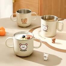 WORTHBUY 304 不锈钢水杯带手柄，可爱卡通图案双层牛奶咖啡杯，可拆卸隔热防烫饮水杯适合学生和成人在学校、办公室、户外露营、野餐时使用 - 彩色 - 查看 2