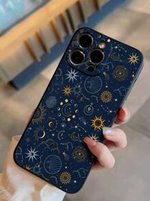 Funda de teléfono antideslizante con borde recto y fase lunar del Ramadán pintada, compatible con iPhone 16/16 Pro/16 Plus/16 Pro Max, P14 Pro Max, P13, P11 dibujos animados, P12 antideslizante, XR dibujos animados 7 8 GES2 XS, aplicable a la serie iPhone P15