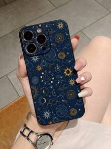 Funda de teléfono antideslizante con borde recto y fase lunar del Ramadán pintada, compatible con iPhone 16/16 Pro/16 Plus/16 Pro Max, P14 Pro Max, P13, P11 dibujos animados, P12 antideslizante, XR dibujos animados 7 8 GES2 XS, aplicable a la serie iPhone P15