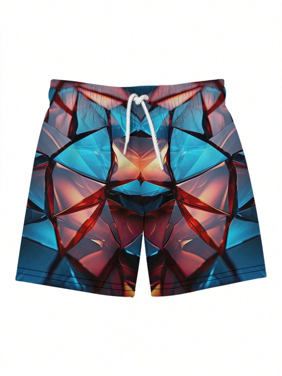 Men's 3D Summer Fashion Fragment Splicing Printed Beach Shorts - Multicolor - View 1