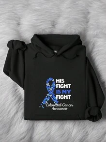 His Fight Is My Fight Hoodie, Colorectal Cancer Awareness Hoodie, Colon Cancer Support Hoodies, Colorectal Cancer Fighter Hoodies, Colorectal Cancer Warrior Hoodies, Rectal Cancer Hoodies TX-606 - Black - View 1