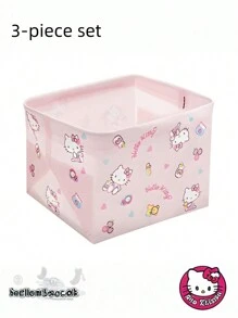 Sanrio 3pcs Sanrio Pom Pom Purin, Hello Kitty & Friends Folding Storage Box Set - Adorable Fabric Storage Boxes, Suitable For Socks, Clothes, Stationery, Mixed Colors Kuromi And My Melody Designs - Ideal For Home And Office, Sock Drawer Organizer, Perfect Gift For Moms And Wives