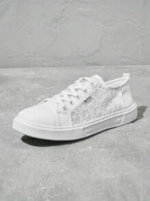 Women Fashion Casual Shoes, Hollow Breathable Lightweight Lace-Up Comfortable White Sneakers, MD Non-Slip Soft Bottom Lightweight Sports Running Shoes