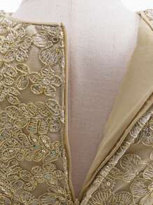 Young Girls Embroidered Mesh Princess Dress With Puff Sleeves, Suitable For School Graduation, Flower Girl, Wedding, Does Not Include Headband - Champagne - View 8