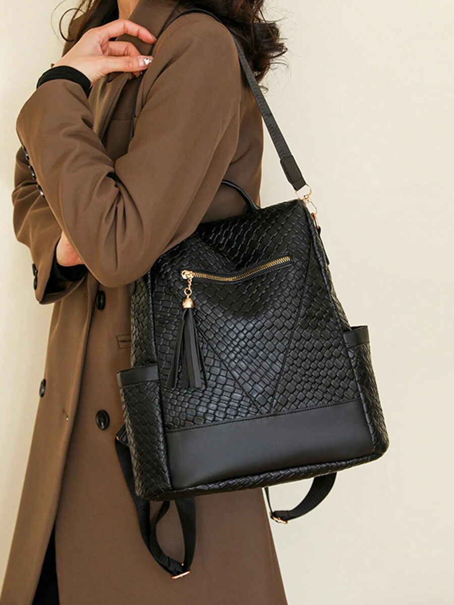 Vintage Fashionable Stone Textured Solid Color Backpack For Women, Waterproof Shoulder Bag Business Casual Computer Backpacks, Large Capacity College Daypack University Campus Bookbag, Shoulder Outdoor Travel Purse For Daily Use, School Backpack