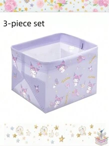 Sanrio 3pcs Sanrio Pom Pom Purin, Hello Kitty & Friends Folding Storage Box Set - Adorable Fabric Storage Boxes, Suitable For Socks, Clothes, Stationery, Mixed Colors Kuromi And My Melody Designs - Ideal For Home And Office, Sock Drawer Organizer, Perfect Gift For Moms And Wives