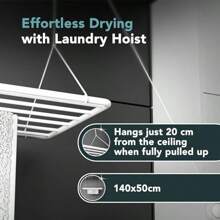 Ceiling Airer 140x50cm - Clothes Ying Rack - Laundry Hoist White PVC-Free Coated Steel Rustproof 11.2 Meters Ying Space Hoistable 2.5m - White1 - View 2