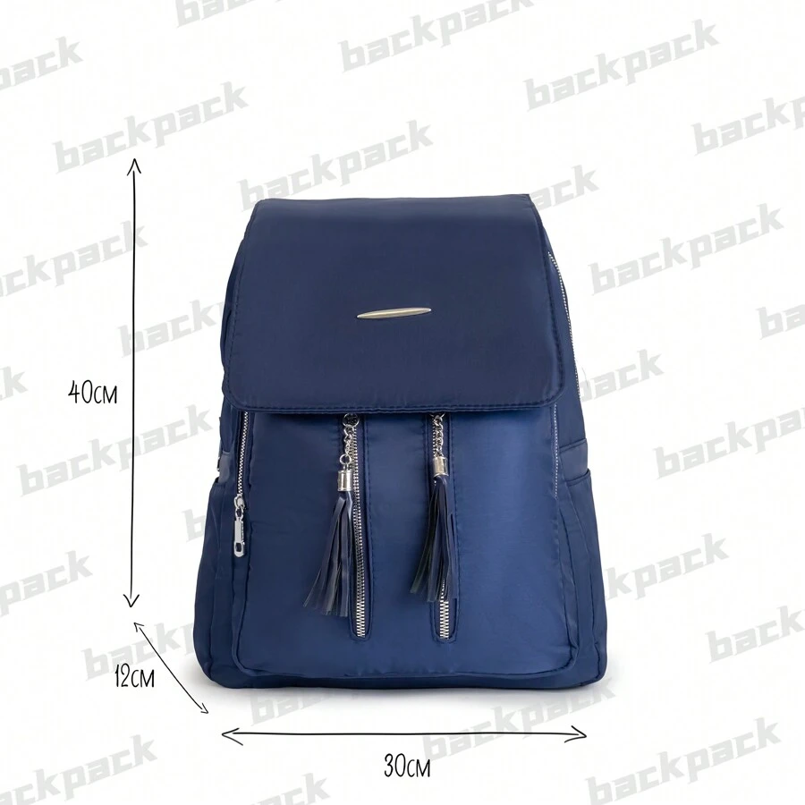 Large Women's Backpack With Anti-Theft Cover - Navy Blue - View 1