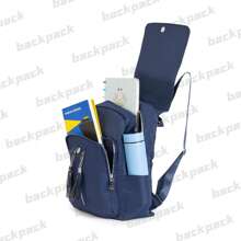 Large Women's Backpack With Anti-Theft Cover - Navy Blue - View 3