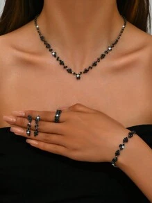 1 Set Fashion Jewelry Including Necklace, Earrings, Bracelet, Elastic Ring, Suitable For Women's Daily Wear