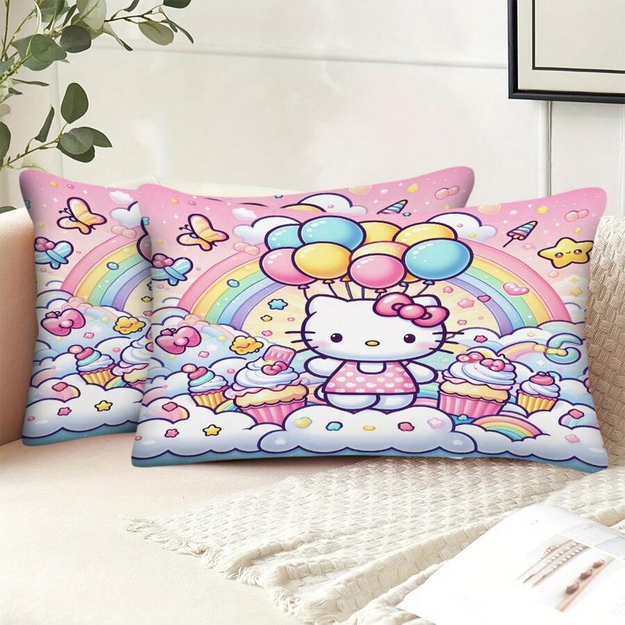 Sanrio Pacote com 2 capas de almofada Hello Kitty - Tecido macio e felpudo, fecho de zíper, desenho animado, para decoração de quarto e sofá, 50 x 30 cm (sem enchimentos), Sanrio, estilo moderno