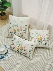 1pc, Plant Flower Embroidery Cushion Cover Home Fabric Bedside Soft Bag Sofa Decoration Pillow, Home Decor, Room Decor, Office Decor, Living Room Decor, Sofa Decor (No Pillow Core) Gifts Birthday Graduation