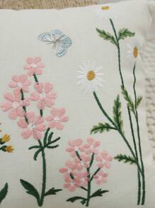 1pc, Plant Flower Embroidery Cushion Cover Home Fabric Bedside Soft Bag Sofa Decoration Pillow, Home Decor, Room Decor, Office Decor, Living Room Decor, Sofa Decor (No Pillow Core) Gifts Birthday Graduation