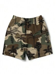 男士 3D 夏季迷彩椰子树印花沙滩短裤，夏威夷风情 - 彩色 - 查看 4