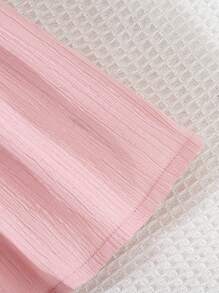 Young Girls' Solid Color Ruffle Trim Cap Sleeve Splice Dress - Pink - View 6