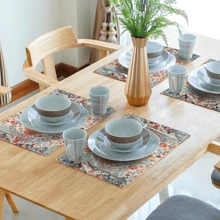 Bohemian Placemats, Southwest Orange And Blue-Green Woven Texture Len, Zmywalny Na Stół Kuchenny, Wystrój Jadalni, Nadaje Się Do Domu, Imprezy, Wnętrza