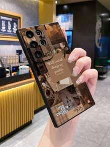 1pc Brown Illustration Shockproof Phone Case Compatible With Apple, /Compatible With Galaxy, Compatible With Infinix, Compatible With Redmi, Compatible With OPPO, Compatible With VIVO, Compatible With Realme Waterproof Anti-Fall Scratch Resistant - Black - View 4