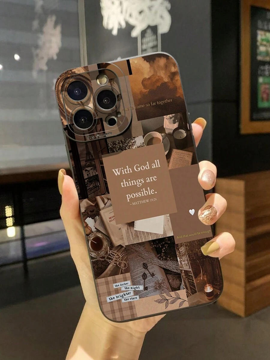 1pc Brown Illustration Shockproof Phone Case Compatible With Apple, /Compatible With Galaxy, Compatible With Infinix, Compatible With Redmi, Compatible With OPPO, Compatible With VIVO, Compatible With Realme Waterproof Anti-Fall Scratch Resistant - Black - View 1