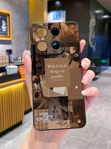 1pc Brown Illustration Shockproof Phone Case Compatible With Apple, /Compatible With Galaxy, Compatible With Infinix, Compatible With Redmi, Compatible With OPPO, Compatible With VIVO, Compatible With Realme Waterproof Anti-Fall Scratch Resistant - Black - View 3